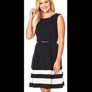 Calvin Klein navy blue dress with belt and white trim A line